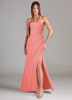 Azazie Aliani Bridesmaid Dresses Coral Sheath Strapless Chiffon Convertible Dress image1