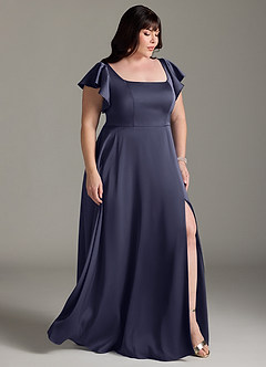 Azazie Bondi Vestidos de damas de honor Vestido Tormenta de Satén Elástico de Línea A con Lazo image10
