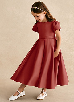 Azazie Princess Flower Girl Dresses Terracotta A-Line Pleated Matte Satin Dress image1