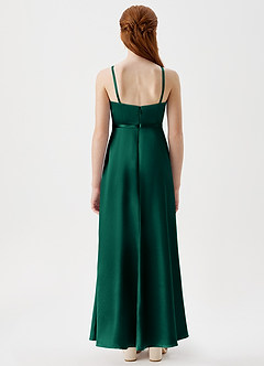 Azazie Kaylee Junior Emerald A-Line with Belt Metallic Satin Dress image2
