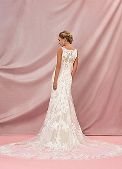 Azazie Judith Vestidos de novia Vestido de Blanco Diamante Champán de Tul de Corte Sirena con Lentejuela image6