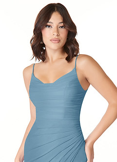 Azazie Deandra Brautjungfernkleider Meerjungfrau-Linie Plissee Gittergewebe Kleid Stahlblau image4