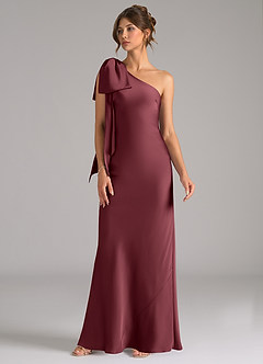 Azazie Capri Robes de demoiselle d'honneur Robe Sirène en Satin extensible Ue épaule Merlot image4