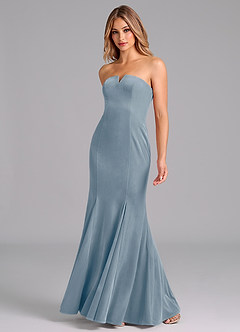 Azazie Yinnie Bridesmaid Dresses Dusty Blue Mermaid Strapless Velvet Convertible Dress image3