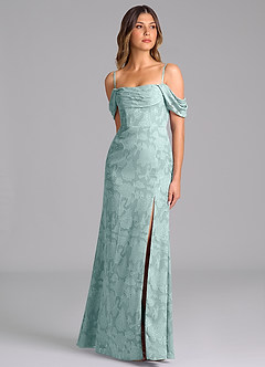 Azazie Saige Bridesmaid Dresses Mist A-Line Off the Shoulder Floral Burnout Convertible Dress image5