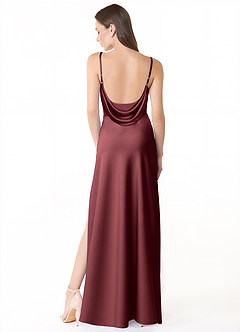 Azazie Alaija Final Sale Merlot Mermaid Side Slit Stretch Satin Dress image4