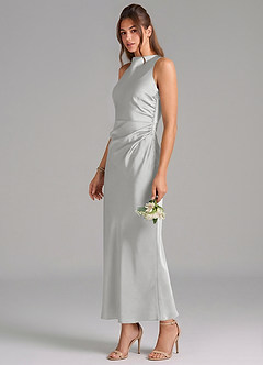 Azazie Evadne Brautjungfernkleider Etui Plissee Stretch-Satin Kleid Silber image1