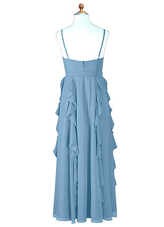 Azazie Peyton Junior Steel Blue A-Line V-Neck Cascading Ruffles Chiffon Dress image7