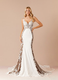 Azazie Estephanie Wedding Dresses Diamond White Cocoa Mermaid Sequins Stretch Crepe Dress image1