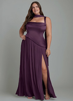 Azazie Stephanie Bridesmaid Dresses Plum A-Line Pleated Stretch Satin Dress image15