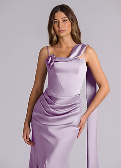 Azazie Inara Probar vestidos en casa Vestido de Verde Oscuro de Satén Elástico de Corte Sirena con Plisado image7