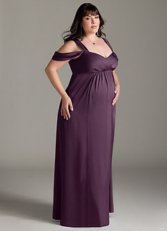 Azazie Rhea Maternity Bridesmaid Dresses A-Line Off-The-Shouler Pleated Stretch Satin Floor-Length Dress image10