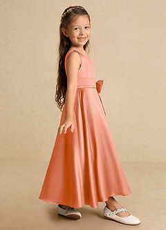 Azazie Lindy Flower Girl Dresses Sunset A-Line Pleated Matte Satin Dress image5