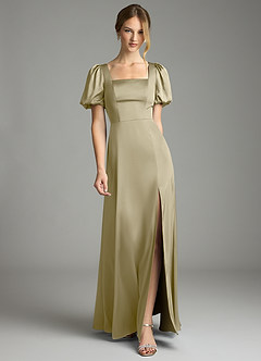 Azazie Fyona Vestidos de damas de honor Vestido de Musgo Verde de Satén Elástico de Corte en A con Plisado image1