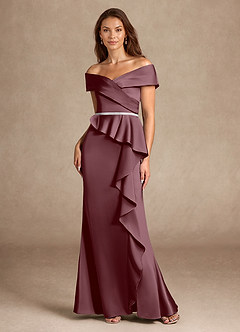 Azazie Dareia Mère de la mariée Robes Robe Sirène en Satin extensible Épaule décolletée Sangria image6