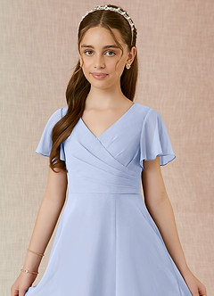 Azazie Induh Junior Abito A-Line in Chiffon Increspato Ghiaccio image4