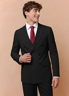 front Collins Black Double Breasted Wool Blend Suit Jacket
