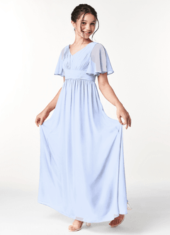 Azazie Temeka Junior Ice A-Line Pleated Chiffon Dress image3