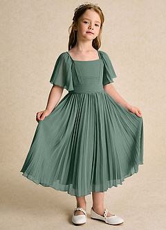 Azazie Gisele Flower Girl Dresses Sea Moss A-Line Pleated Chiffon Dress image5