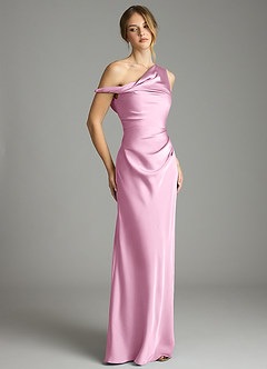 Azazie Emerson Bridesmaid Dresses Candy Pink Mermaid Off the Shoulder Stretch Satin Dress image5