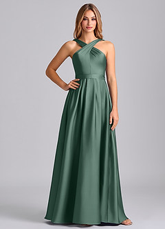 Azazie Dixie At-home Try On Dresses Black A-Line Pleated Stretch Satin Dress image3