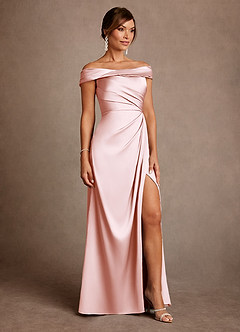 Azazie Bedford 신부의 어머니 드레스 쉬스 주름진 스트레치 새틴 플로어 길이 드레스 image4