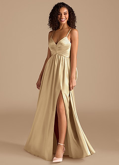 Azazie Alia Brautjungfernkleider A-Linie Plissee Metallischer Satin Kleid Champagner image7