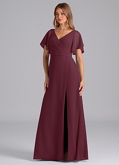 Azazie Ambrosia Probar vestidos en casa Vestido de Cabernet de Gasa de Corte en A con Plisado image1