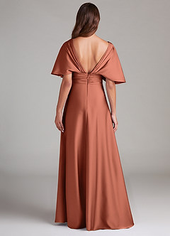 Azazie Pamela Robes de demoiselle d'honneur Robe Trapèze en Satin extensible Plissée Argile image2
