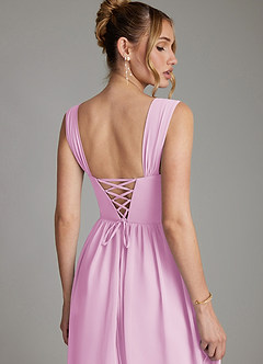 Azazie Caterina Bridesmaid Dresses Candy Pink A-Line Corset Chiffon Dress image2