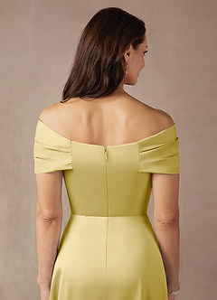 Azazie Amelia Mother of the Bride Dresses Lemon Sorbet A-Line Off the Shoulder Stretch Satin Dress image8