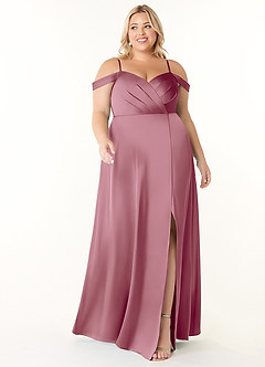 Azazie Ocean Bridesmaid Dresses Vintage Mauve A-Line V-Neck Pleated Stretch Satin Dress image6