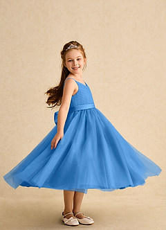 Azazie Patootie vestidos de niña de las flores Vestido de Azul Grisaceo de Tul de Corte En A con Tirante Espagueti image3