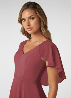 Azazie Jamie Robes de demoiselle d'honneur Robe Trapèze en Mousseline de soie Merlot image6