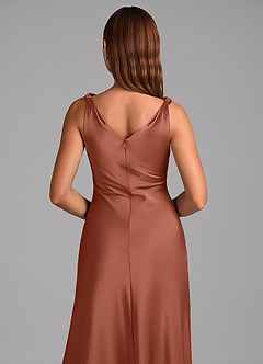Azazie Nerine Vestidos de madrinha de casamento Vestido Castanho Aloirado de Cetim elástico de Linha A com Plissado image2