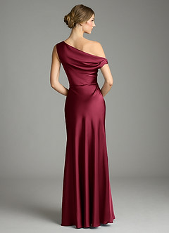 Azazie Emerson Bridesmaid Dresses Burgundy Mermaid Off the Shoulder Stretch Satin Dress image2