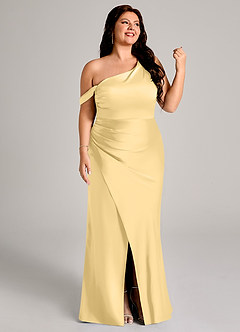 Azazie Madelyn Robes de demoiselle d'honneur Robe Sirène Convertible en Satin extensible Asymétrique Beurre image12