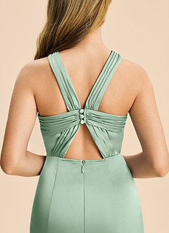 Azazie Rue Junior Agave Mermaid Pleated Stretch Satin Dress image7