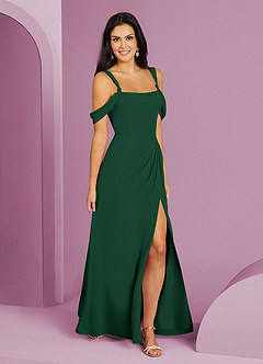 Barbie ♥ Azazie Robes de demoiselle d'honneur Robe Trapèze en Mousseline de soie Épaule décolletée Vert Foncé image10
