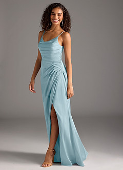 Azazie Deandra Bridesmaid Dresses Moody Blue Mermaid Pleated Stretch Satin Dress image4