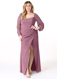 Azazie Charissa Bridesmaid Dresses Vintage Mauve Sheath Corset Pleated Mesh Dress image7