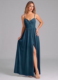 Azazie Zeya Suknie dla druhen Linia A Pofałdowany Aksamit Do ziemi Sukienka image4