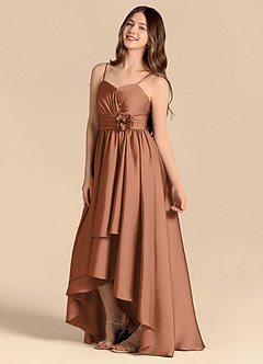 Azazie Catalina Junior Vestido de Bronceador de Satén Elástico de Corte en A con Escote de Corazón image7