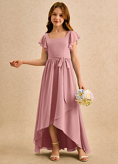 Azazie Milly Girls Formal Flower Girl Dresses Dusty Rose A-Line Pleated Chiffon Dress image4