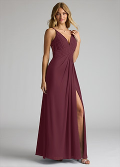 Azazie Maren Allure Bridesmaid Dresses Cabernet A-Line V-Neck Lace Chiffon Dress image4