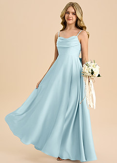 Azazie Bear Junior Cloud Blue A-Line Sweetheart Neckline Stretch Satin Dress image5