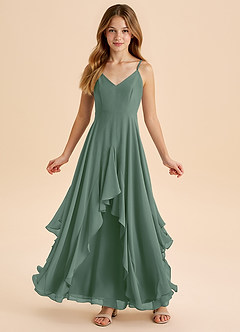 Azazie Karan Junior Eucalyptus A-Line Chiffon Dress image5