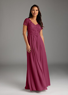 Azazie Dunja Mother of the Bride Dresses Mulberry A-Line V-Neck Lace Chiffon Dress image8