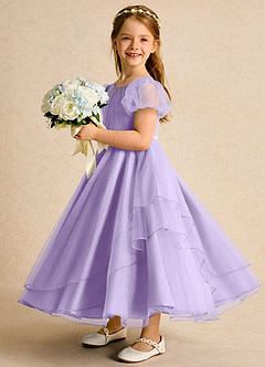 Azazie Duckie Flower Girl Dresses Lilac Ball-Gown Pleated Tulle Dress image4