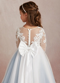 Azazie Elodie Flower Girl Dresses Ivory Dusty Blue Ball-Gown Lace Dress image8